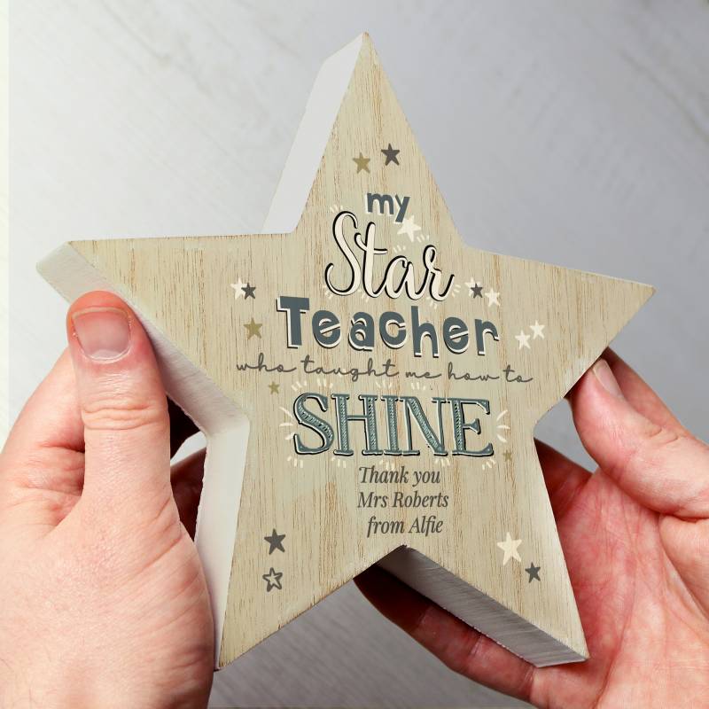 Personalised My Teacher is a Star Rustic Wooden Star Decoration